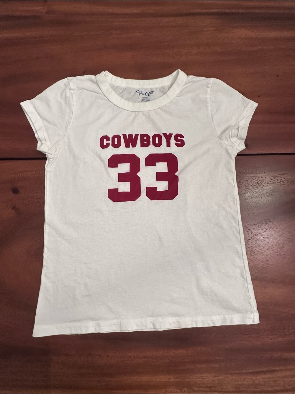 Sporty Retro vibes John Galt White Cotton 'Cowboys 33' Graphic Baby Tee one size